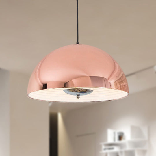 Retro-Style Domed Metallic Pendant Lamp - 1-Light Rose Gold/Black Ceiling Light For Dining Room