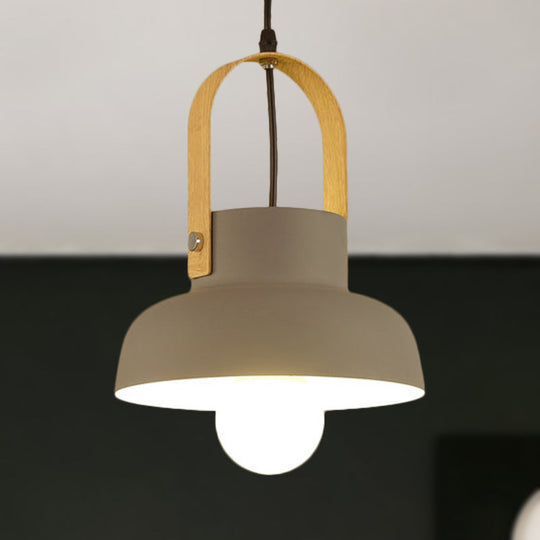 Retro Barn Pendant Lamp - 1 Light Metal Ceiling With Leather Strap (White/Grey/Black) Grey