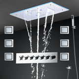 24x12 Inch 600x300mm Bluetooth Music LED Shower Head Panel Faucet Rain Mist Waterfall Column Thermostatic Mixer Valve