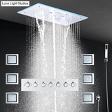 24x12 Inch 600x300mm Bluetooth Music LED Shower Head Panel Faucet Rain Mist Waterfall Column Thermostatic Mixer Valve