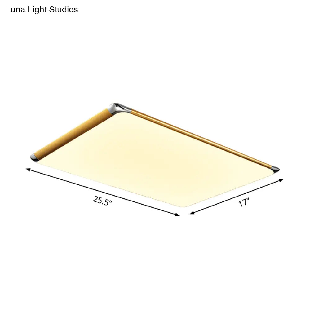 25.5/36 Rectangular Gold Led Metal Flush Ceiling Light For Living Room With Acrylic Shade -