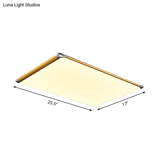 25.5’/36’ Rectangular Gold Led Metal Flush Ceiling Light For Living Room With Acrylic Shade -