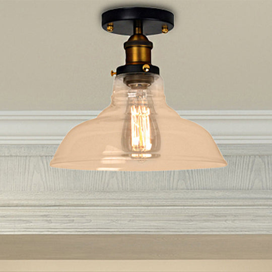 Vintage Barn Semi-Mounted Ceiling Light With Clear/Amber Glass Shade - Ideal For Bedroom 1 Bulb