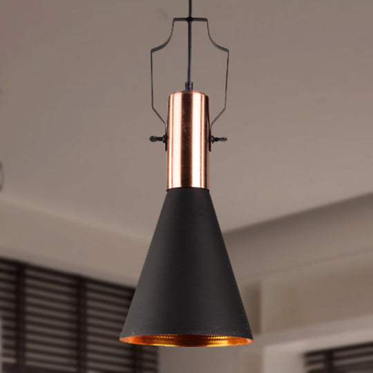 Black Metallic Pendant Light With Cone/Urn/Flared Shade - Adjustable Cord