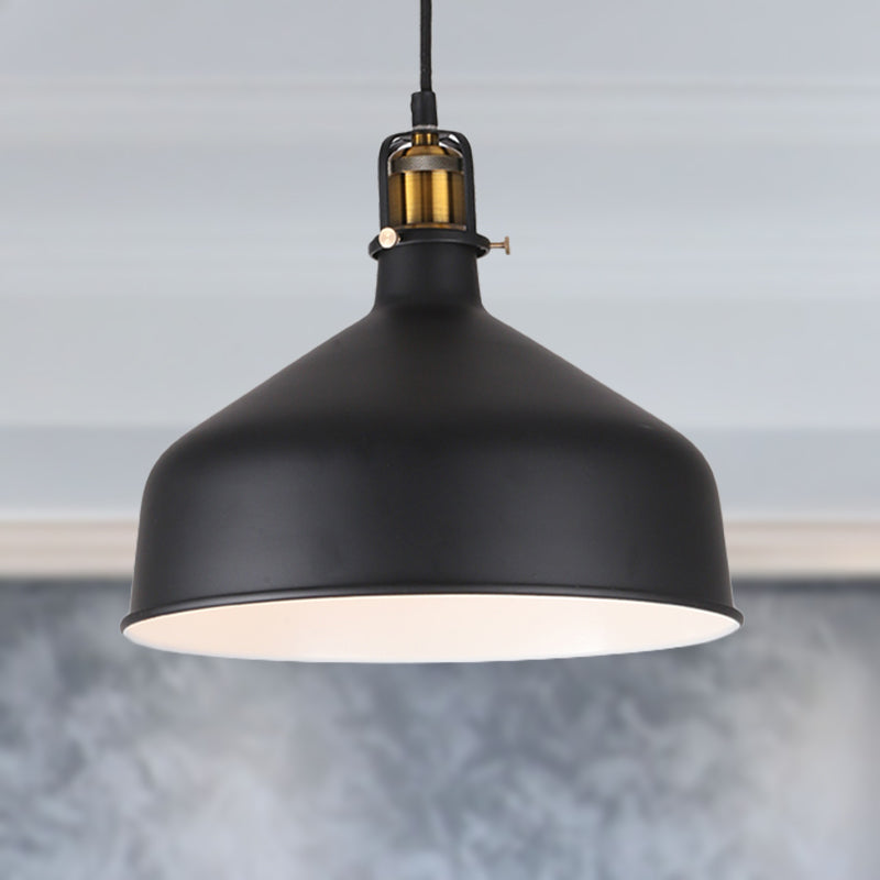 Black/White 8/12 Width Pendant Light With Barn Shade - Retro Stylish Ceiling Fixture For Dining Room