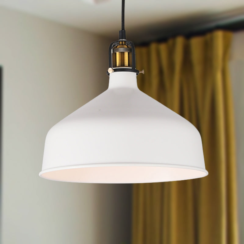 Black/White 8/12 Width Pendant Light With Barn Shade - Retro Stylish Ceiling Fixture For Dining Room