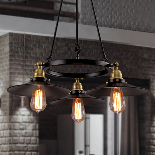 Vintage Style Metal Ring Chandelier With Flared Shade - 3/6 Lights Dining Table Pendant Lighting In