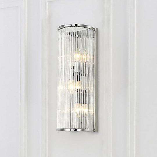 Modern Chrome Wall Sconce Fixture With Clear Crystal Shade - 3-Light Bedroom Light