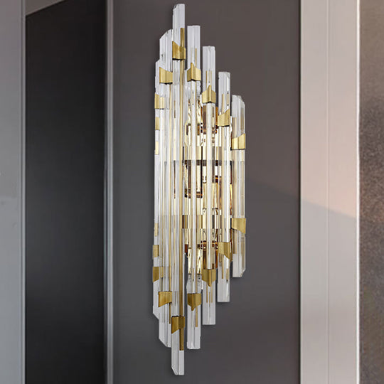 Contemporary Clear Crystal Prism Wall Sconce - 4-Light Gold Fixture For Corridor