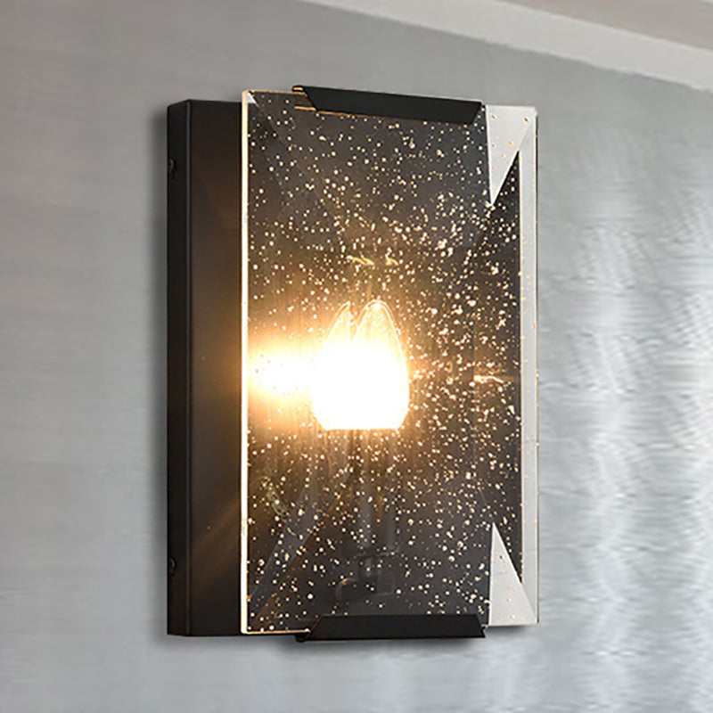 Modern Black/Brass Rectangular Sconce Light With Clear Faceted Crystal And 1 Bulb