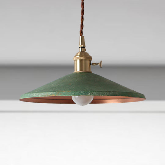 Rustic Saucer Shade Pendant Light With Adjustable Cord In Silver/Red/Blue Green