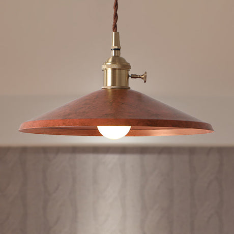 Rustic Saucer Shade Pendant Light With Adjustable Cord In Silver/Red/Blue Red