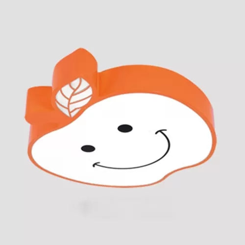 Darling Smiling Apple Ceiling Light For Childs Bedroom - Acrylic Metal Flush Mount Orange