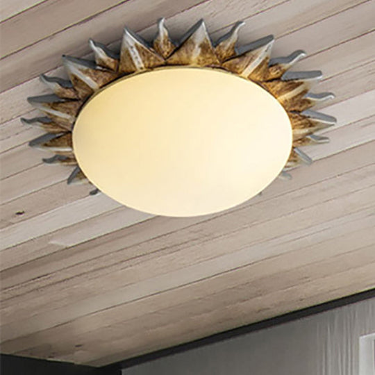 Vintage Black Sunburst Ceiling Light With Opal Glass For Living Room - 9’/15’ Wide White / 9’
