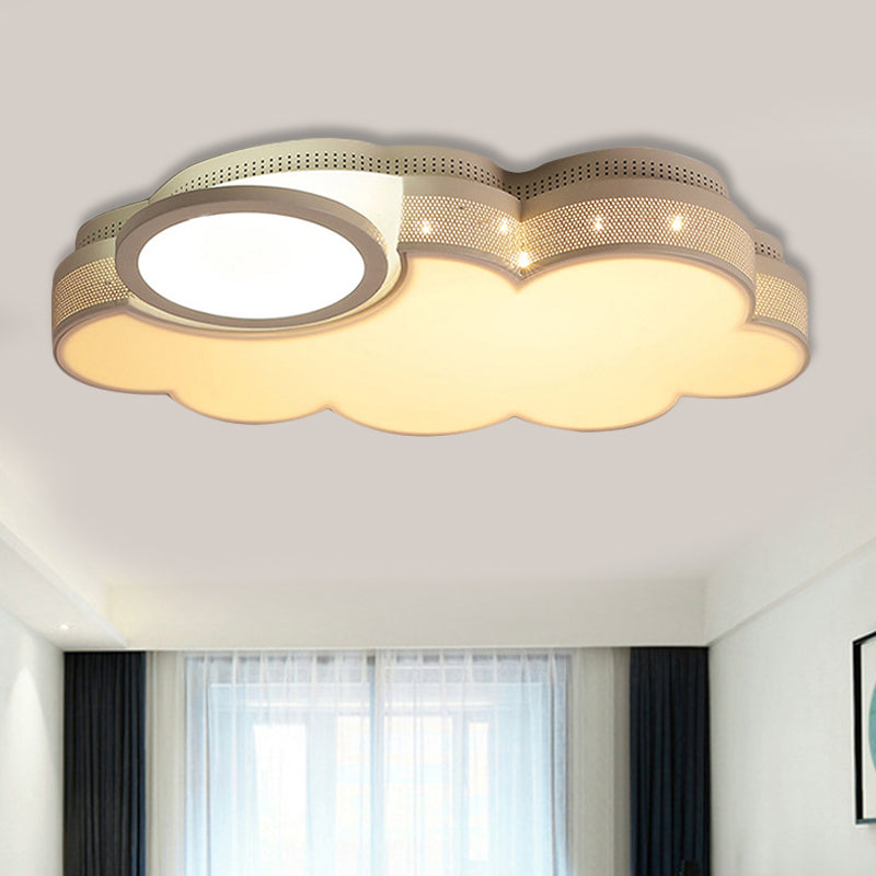 Modern White Flush Mount Led Ceiling Lamp For Baby Room – Cloud Acrylic Metal Light Fixture / 19.5’