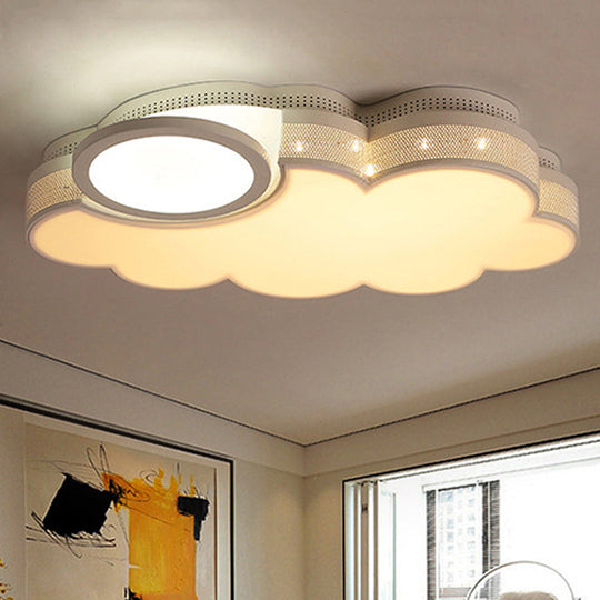 Modern White Flush Mount Led Ceiling Lamp For Baby Room Cloud Acrylic Metal Light Fixture