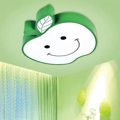 Darling Smiling Apple Ceiling Light For Childs Bedroom - Acrylic Metal Flush Mount