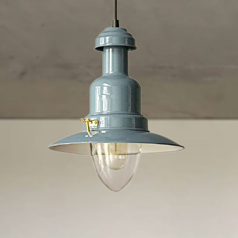Blue And Yellow Metallic Pendant Ceiling Light For An Industrial Stylish Living Room