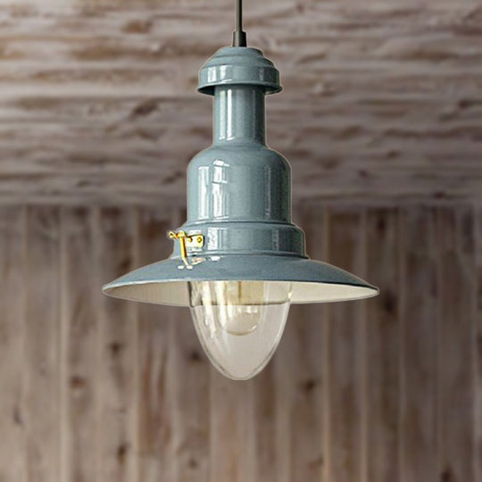 Blue And Yellow Metallic Pendant Ceiling Light For An Industrial Stylish Living Room