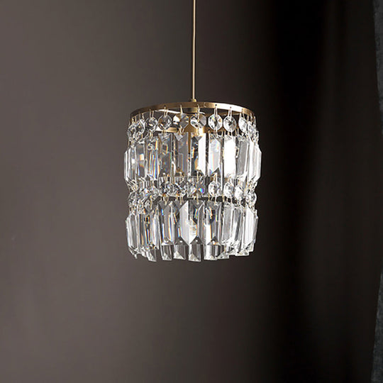 Modern Crystal Drum Chandelier with 2 Tiers Gold Hanging Light for Bedroom Gold