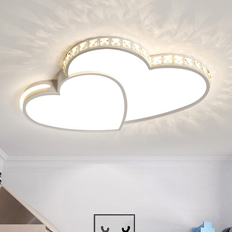 Romantic Acrylic Double Heart Ceiling Light With Sparkling Led Crystals In White - Perfect For