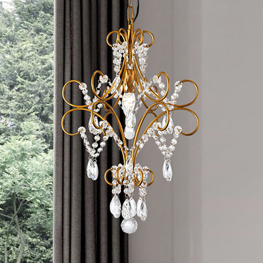 Modern Gold Iron Bent Arm Pendant Light Fixture With Glass Strand - 1 Hanging