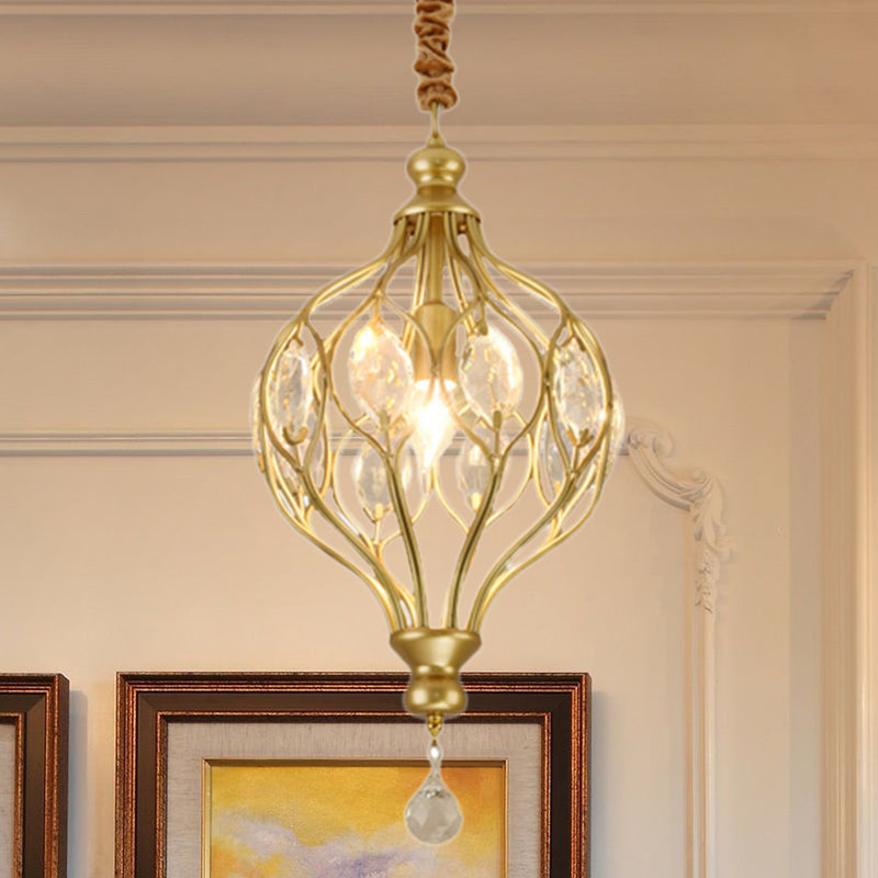 Contemporary Metal Pendant Light With Crystal Accent - Black/Brass Finish