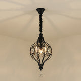Contemporary Metal Pendant Light With Crystal Accent - Black/Brass Finish Black