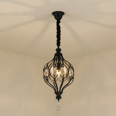 Contemporary Metal Pendant Light With Crystal Accent - Black/Brass Finish Black