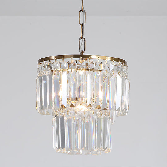 Prismatic Pendant Light: 2 Layer Crystal & Brass Hanging Ceiling Fixture for Living Room Brass