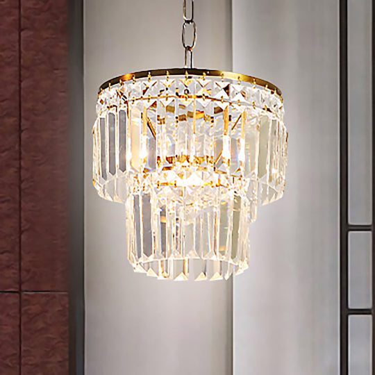 Prismatic Pendant Light: 2 Layer Crystal & Brass Hanging Ceiling Fixture for Living Room Brass