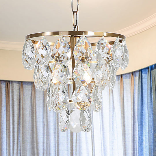 Modern Teardrop Crystal Pendant Light – Round Ceiling Brass For Living Room