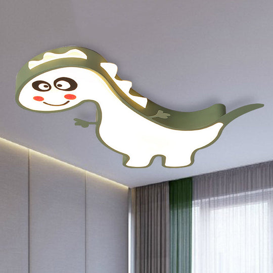 Boys Girls Led Ceiling Light: Dancing Dragon Acrylic Cartoon Flush Fixture Green / 21.5’ White