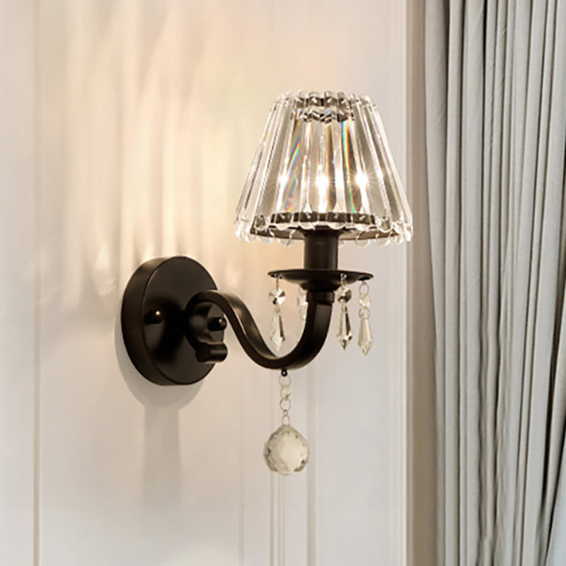 Modern Style Black/Gold Finish Crystal Shade Wall Sconce For Living Room
