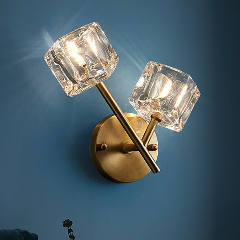 Contemporary Brass Wall Sconce With Clear Crystal Shade For Bedroom 2 /