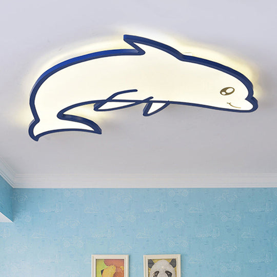 Modern Blue Dolphin Cartoon Flushmount Ceiling Light With Integrated Led & Acrylic - Flush Mount