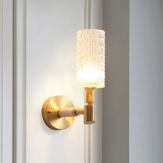 Contemporary Gold Finish Wall Sconce With Clear Faceted Glass Shade