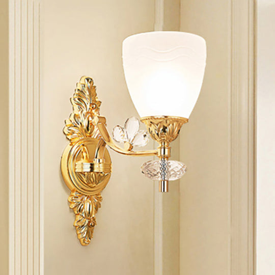 Modernist Glass Cone Wall Mount Light With Crystal Accent - Gold Finish 1 /