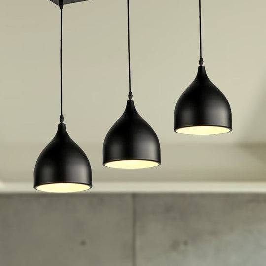 Modernist 3-Light Metallic Black/White Ceiling Pendant With Dome Shade Black