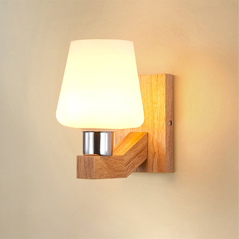 Minimalist White Glass Wood Sconce Light - Nordic Wall Lamp For Living Room