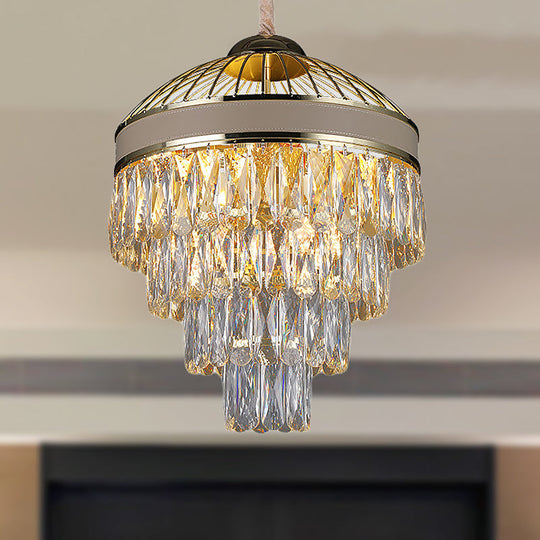 Contemporary Gold Crystal Chandelier - 7-Light Hanging Ceiling Fixture (4 Tiers)