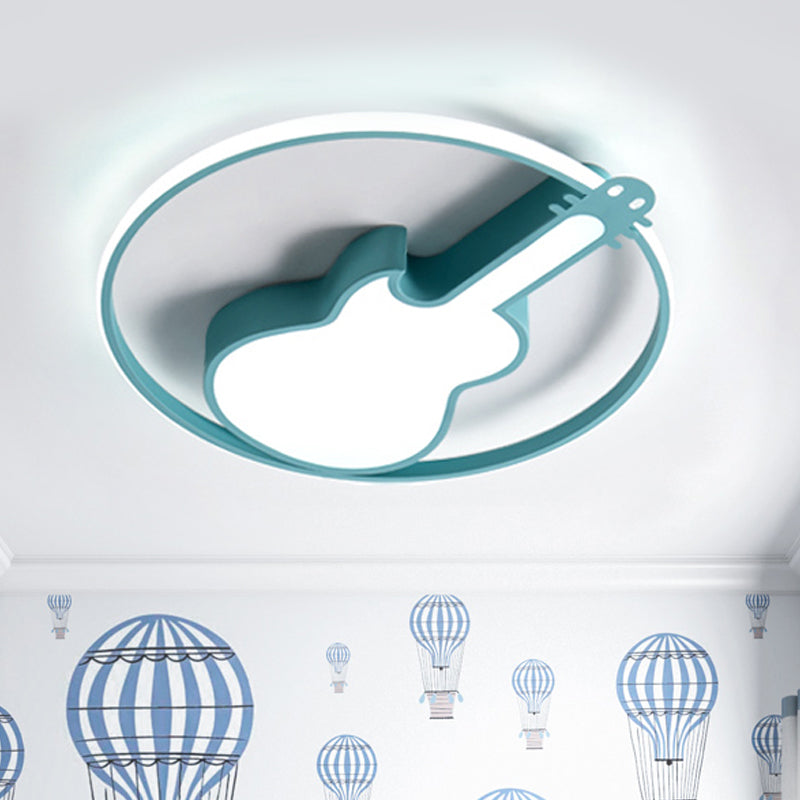 Candy-Colored Guitar Acrylic Flush Mount Led Ceiling Light For Game Rooms Green / 18 White