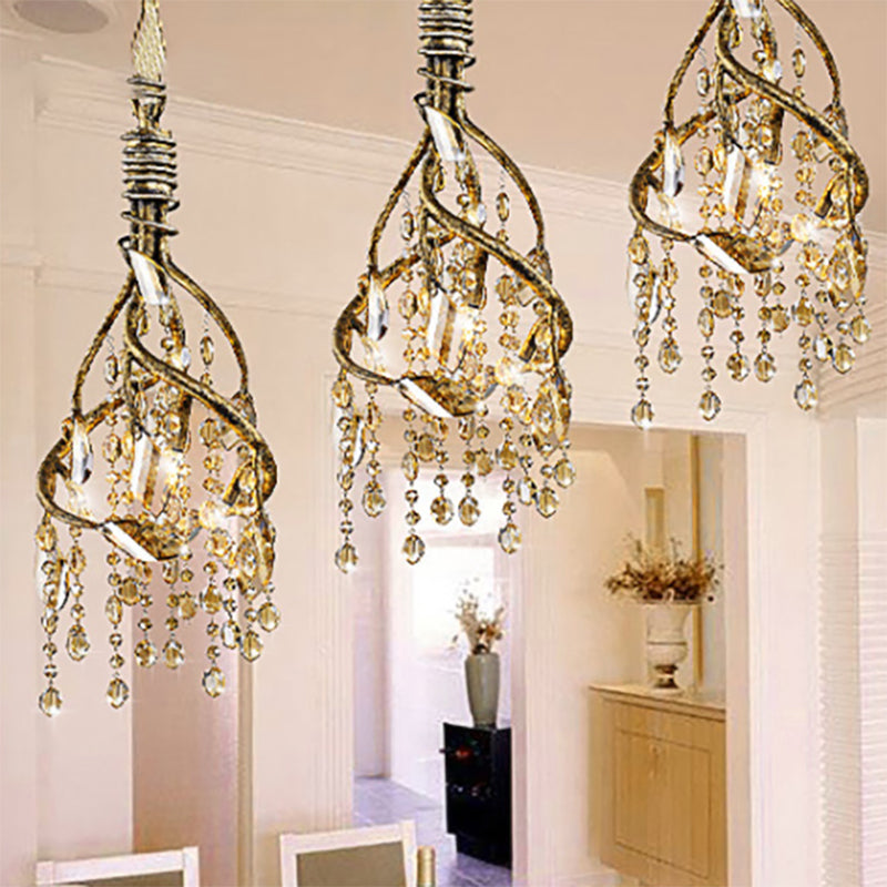 Vintage Branch Ceiling Light With Crystal Accent - Metal Chandelier For Dining Room (4 Lights)