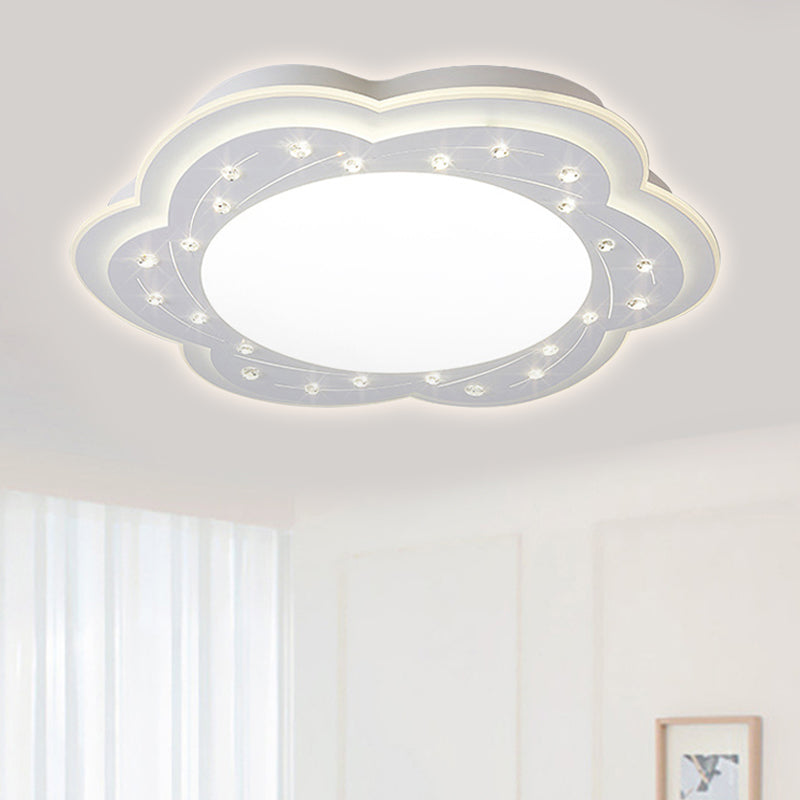 Modern White Led Ceiling Lamp With Crystal Bead Accents For Hallway / 16.5’