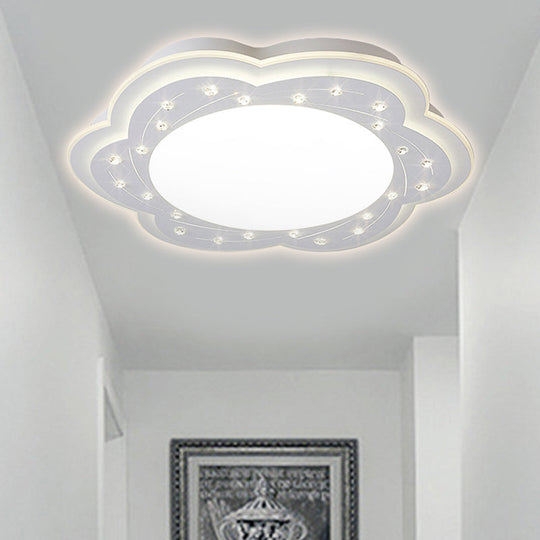 Modern White Led Ceiling Lamp With Crystal Bead Accents For Hallway