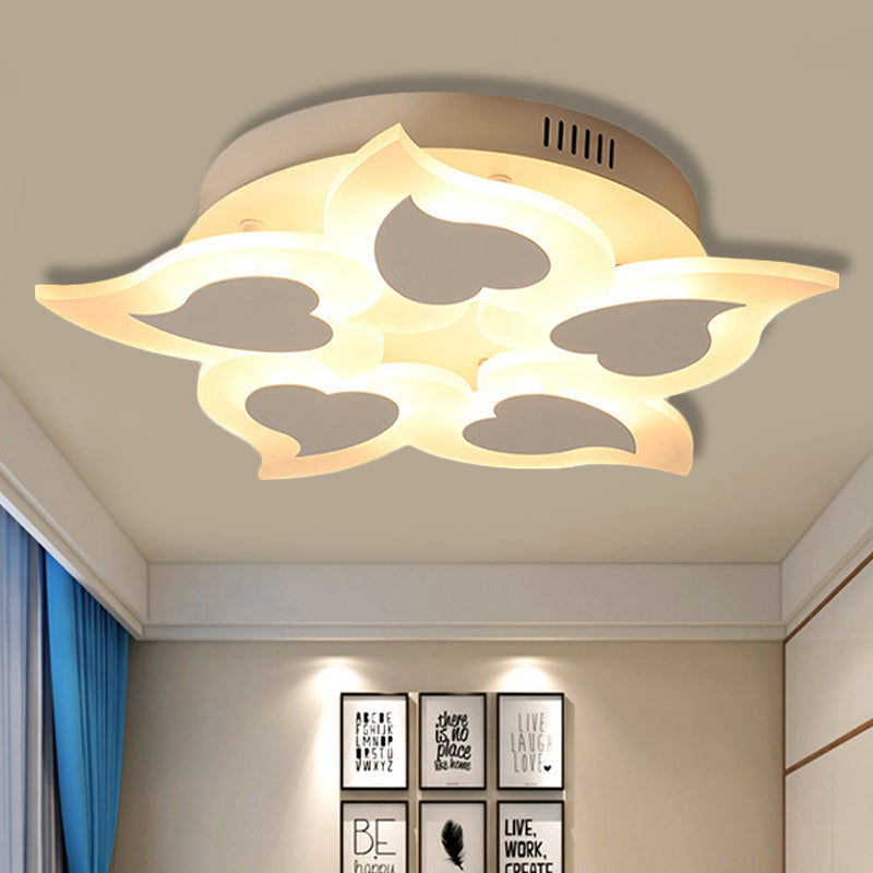 White Modern Baby Room Flush Ceiling Light With Heart Petal Design - Acrylic Pretty Lamp / 18’