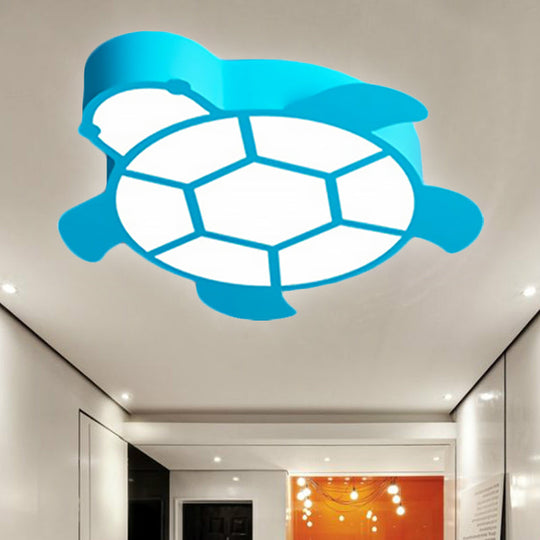 Cartoon Turtle Kindergarten Ceiling Light - Acrylic Flush Mount Fixture Blue / White