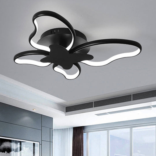 Modern Led Butterfly Ceiling Light - Acrylic Flush Mount For Bedroom Black / 19’ White