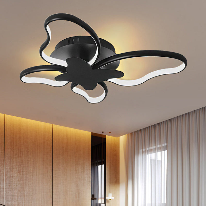 Modern Led Butterfly Ceiling Light - Acrylic Flush Mount For Bedroom Black / 19’ Warm