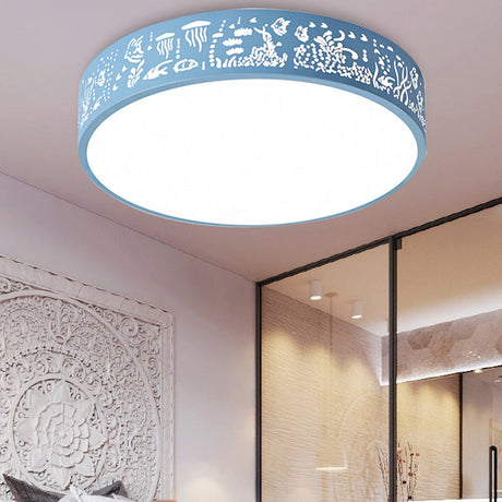 Macaron Loft Kids Ceiling Light With Etched Acrylic And Metal Mount - Round Design